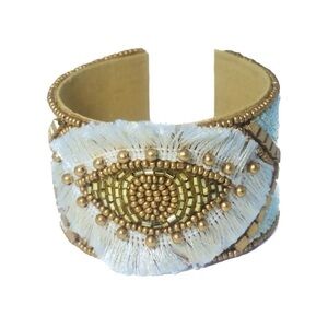 CORE White Evil Eye Bracelet with Gold & Silver Beads, Tassels & Embellishments